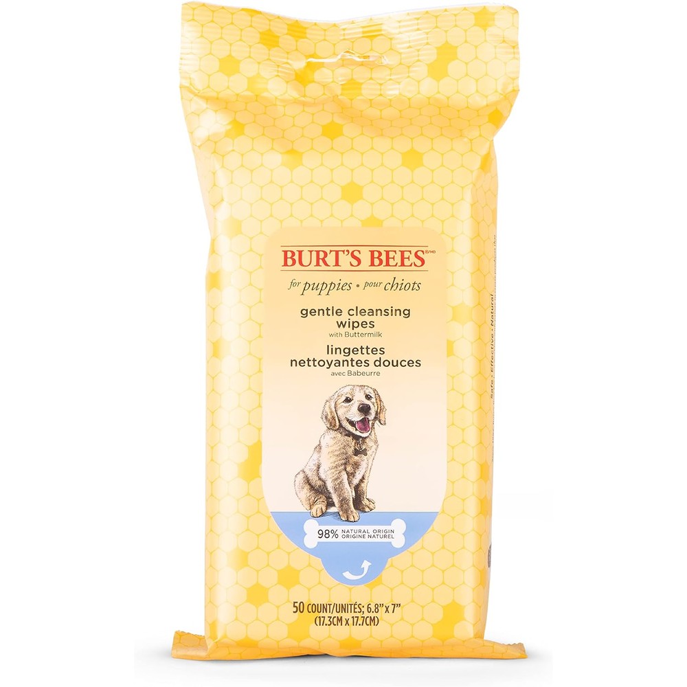 Burt's Bees For Pets Gentle Cleansing Puppy Wipes With Buttermilk Hypoallergenic Natural Origin Grooming Wipes For Dogs 50 Count
