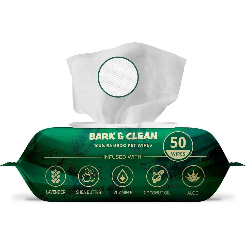 Bark And Clean Dog Wipes For Paws And Butt Extra Large Thick Hypoallergenic Lavender Bamboo Compostable Pet Grooming Wipes 50 Count