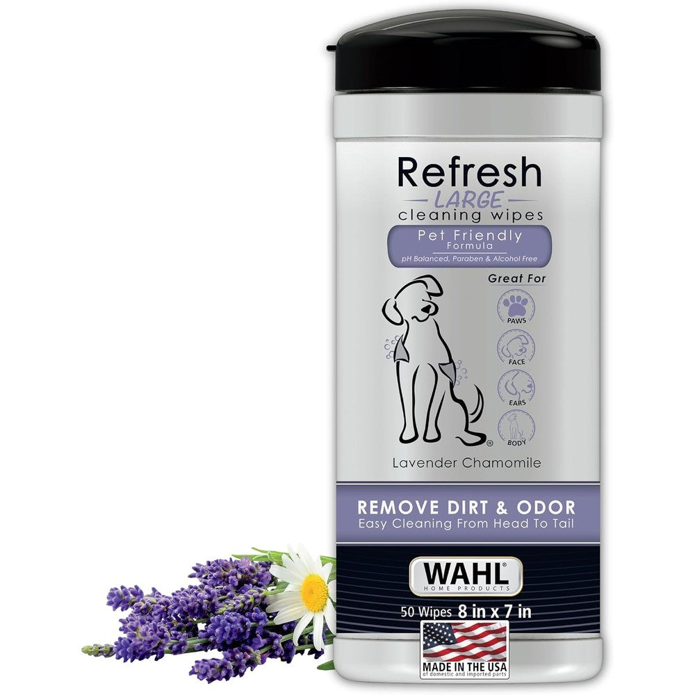 Wahl USA Pet Refresh Lavender Cleaning Wipes For All Dog Breeds - 50 Wipes - Cleaning For Ears, Nose, Paws, And Sensitive Areas