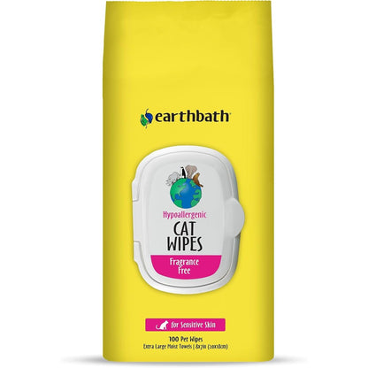 Earthbath Hypo-Allergenic Grooming Wipes Fragrance Free Pet Wipes For Cats And Dogs With Sensitive Skin Aloe Vera Vitamin E 100 Count