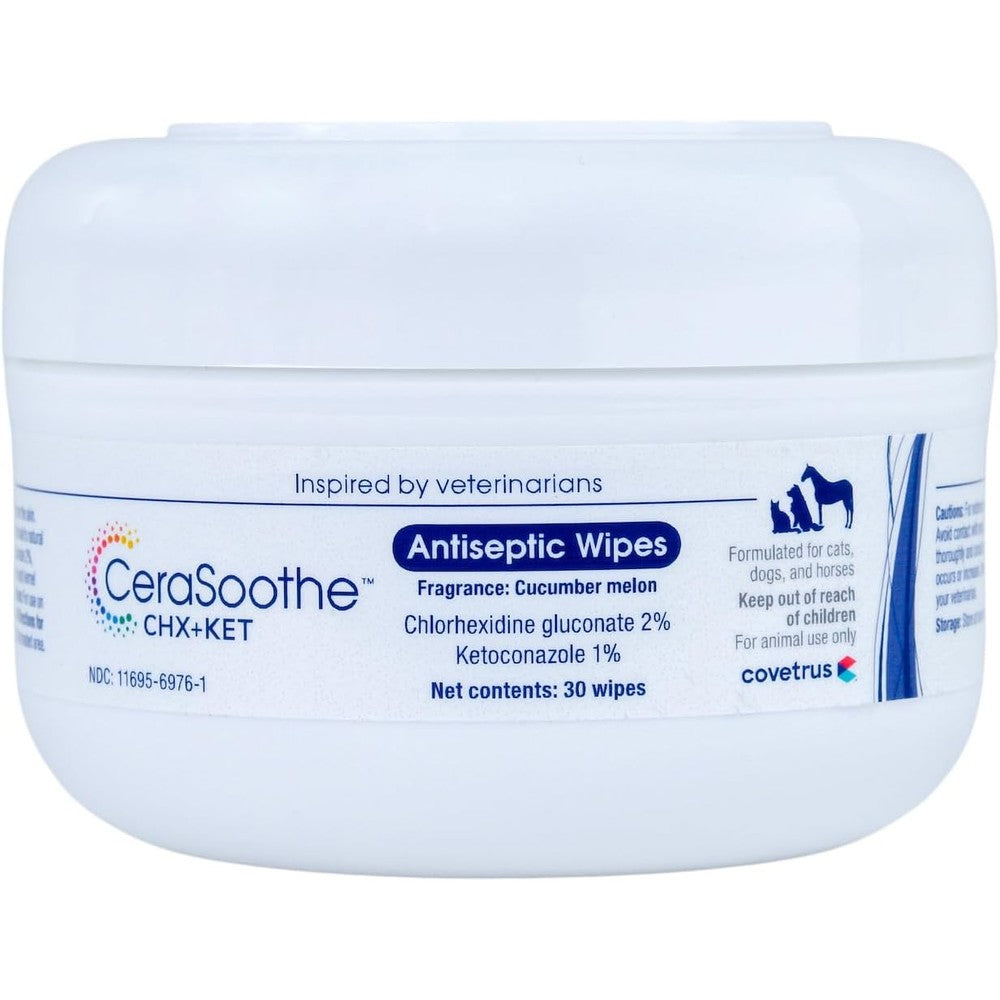 Covetrus CeraSoothe CHX+KET Antiseptic Wipes For Dogs Cats And Horses With Chlorhexidine 2 Percent And Ketoconazole 1 Percent 30 Count