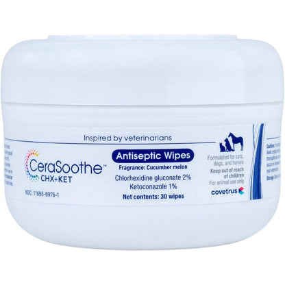 Covetrus CeraSoothe CHX+KET Antiseptic Wipes For Dogs Cats And Horses With Chlorhexidine 2 Percent And Ketoconazole 1 Percent 30 Count