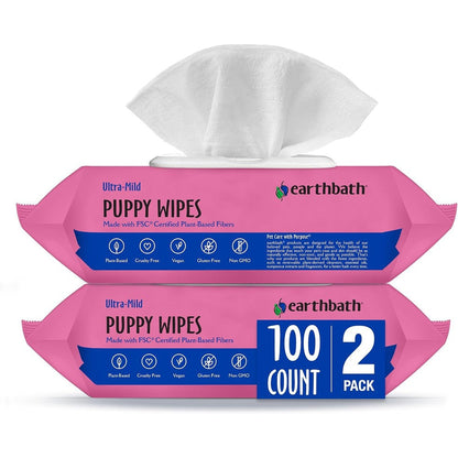 Earthbath Ultra-Mild Wild Cherry Puppy Wipes For Paws And Butt - Gentle Pet Grooming Wipes For Dogs And Puppies, Made In The United States - 100 Co...