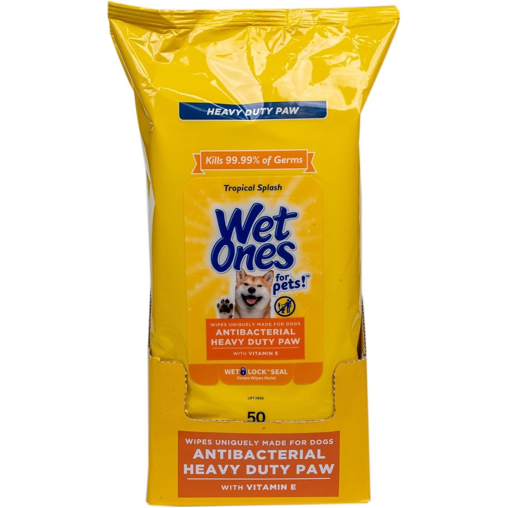 Wet Ones For Pets Antibacterial Heavy Duty Dog Paw Wipes With Tropical Splash Scent Fifty Number Disposable Thick Pet Cleaning Wipes