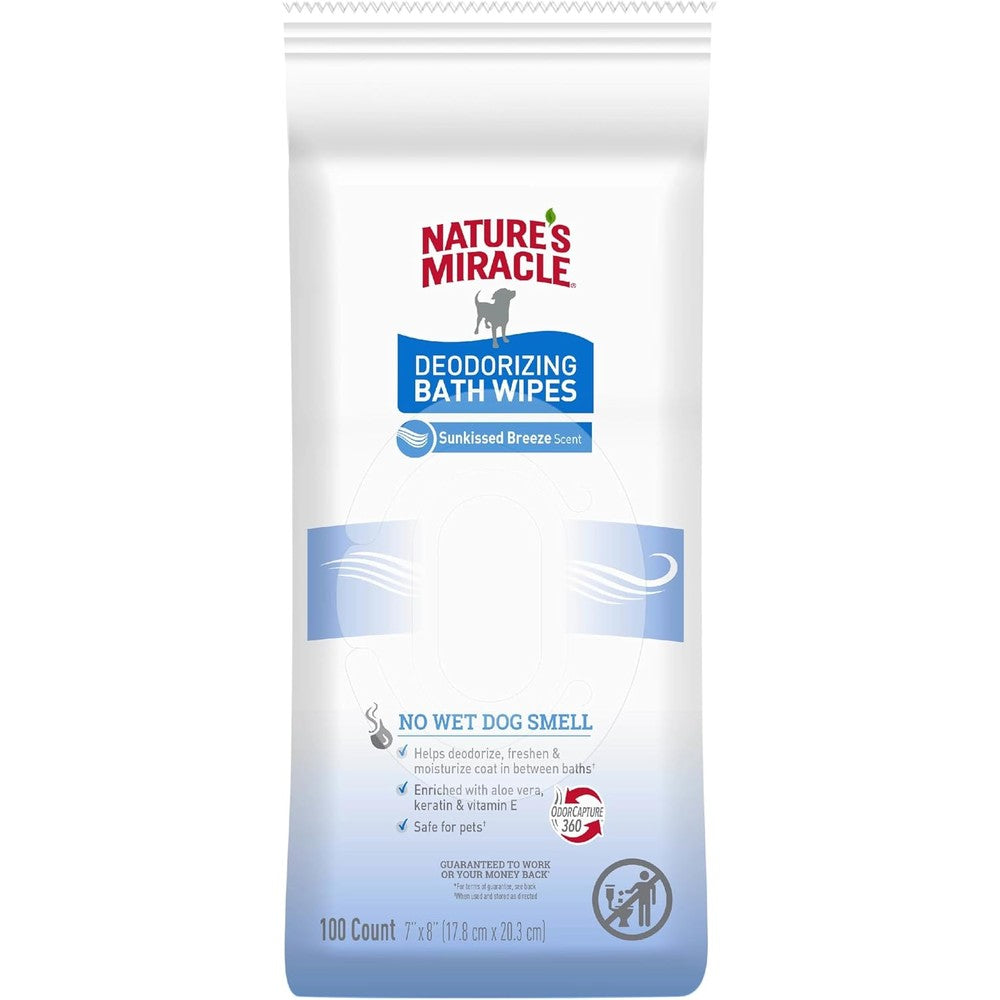 Nature's Miracle Deodorizing Bath Wipes Sunkissed Breeze Scent For Dogs 100 Count Pack
