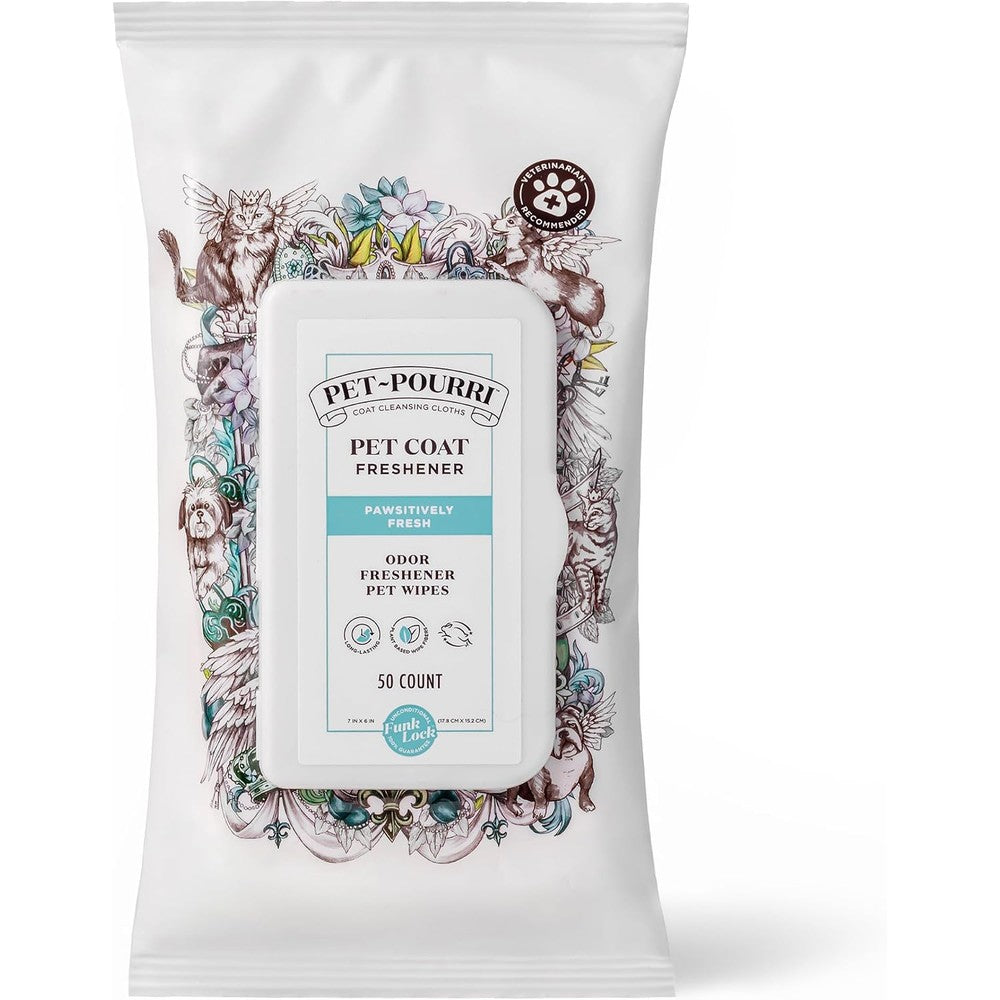 Poo-Pourri Pawsitively Fresh Deodorizing Pet Wipes For Dogs And Cats With Plant Based Ingredients Odor Eliminating No Rinse Cleansing Wipes 50 Count