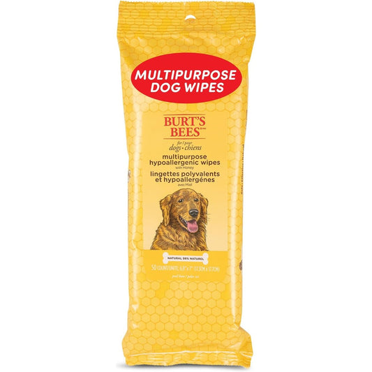 Burt's Bees For Pets Honey Multipurpose Dog Grooming Wipes, Gentle Hypoallergenic Spot Cleaning Sheets For Paws And Face, 50 Count