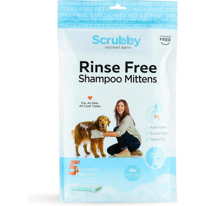 Scrubby Pet No Rinse Pet Wipes Shampoo Mittens For Dogs And Cats Hypoallergenic Grooming Gloves 5 Count