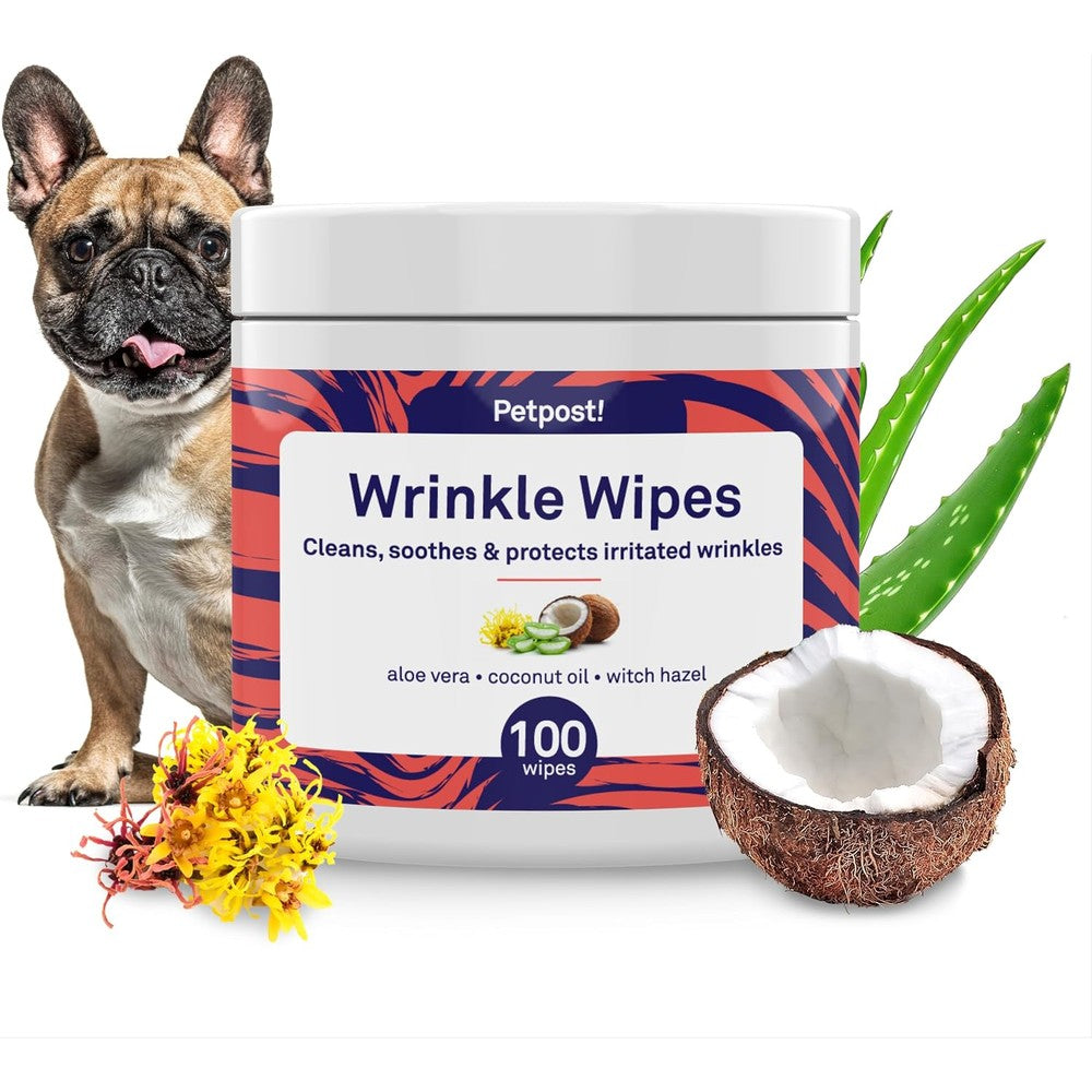 Petpost Bulldog Wrinkle Wipes For Dogs With Coconut Oil And Aloe Vera For Cleaning Facial Folds And Sensitive Skin, 100 Count Cotton Pads