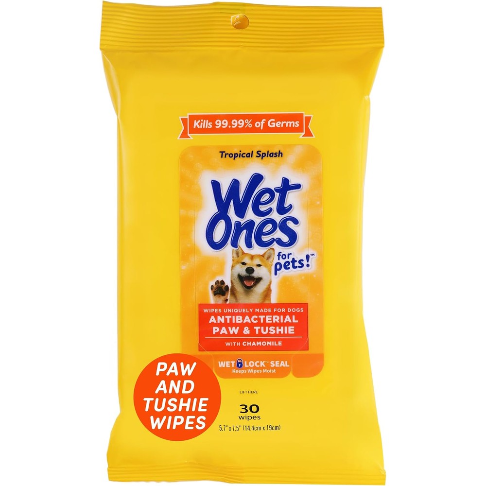 Wet Ones For Pets Paw And Tushie Dog Wipes With Soothing Chamomile Antibacterial Pet Grooming Wipes In Tropical Splash Scent 30 Count Pouch