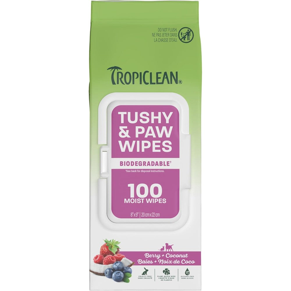 TropiClean Deep Cleaning Pet Wipes For Dogs And Cats, 100 Count, Berry And Coconut Scent, Gentle Deodorizing Wipes For Paws Face Body And Bottom