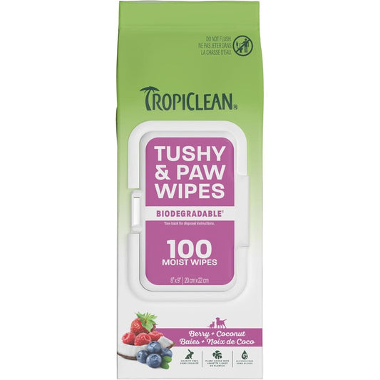 TropiClean Deep Cleaning Pet Wipes For Dogs And Cats, 100 Count, Berry And Coconut Scent, Gentle Deodorizing Wipes For Paws Face Body And Bottom