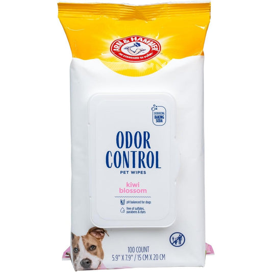 Arm And Hammer For Pets Odor Control Dog Wipes With Deodorizing Baking Soda In Kiwi Blossom Scent For Everyday Pet Grooming And Cleaning 100 Count
