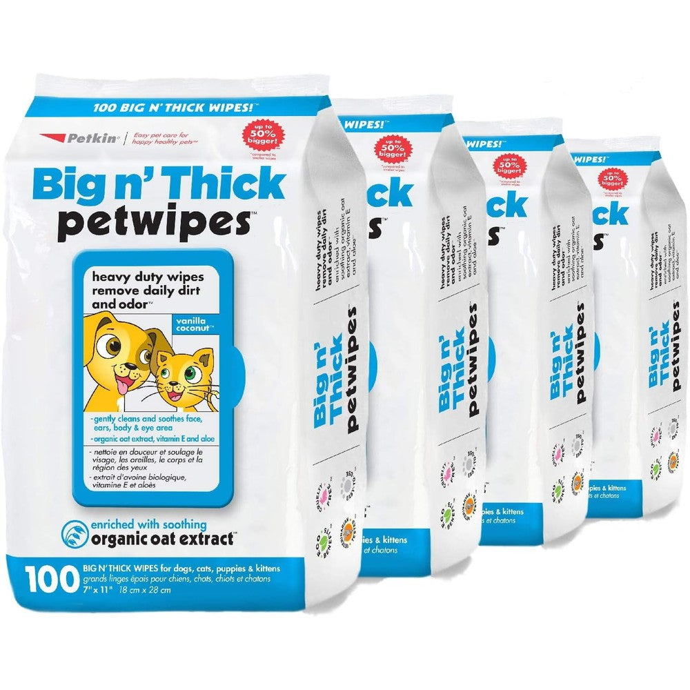 Petkin Big And Thick Pet Wipes For Dogs And Cats Vanilla Coconut Scented 400 Wipes