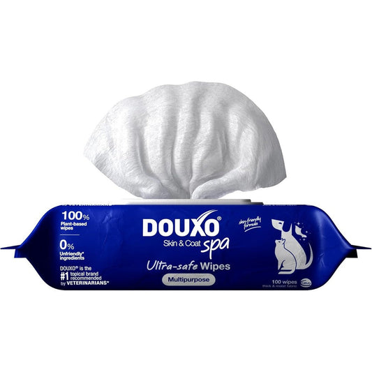 Douxo Skin And Coat Spa Ultra Safe Multipurpose Wipes For Dogs And Cats 100 Count Gentle Cleansing Plant Based Formula For Paws And Tear Stains