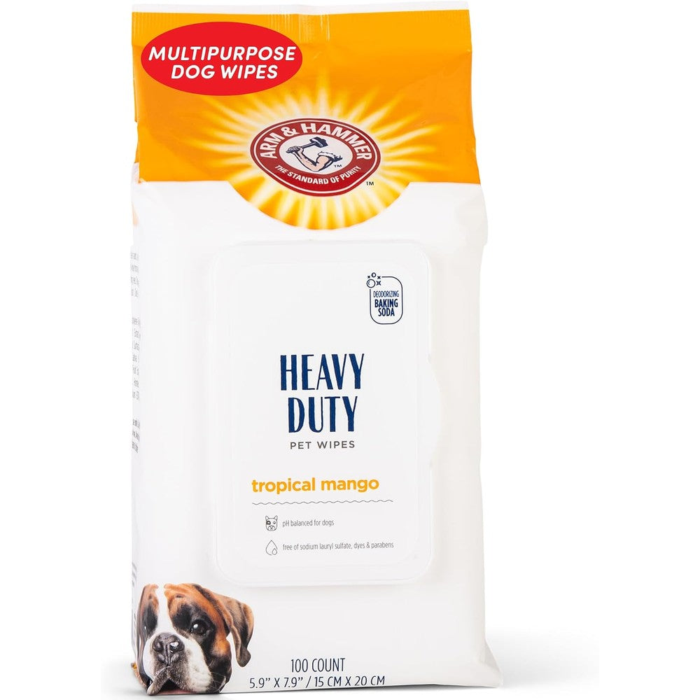 Arm And Hammer For Pets Heavy Duty Multipurpose Pet Bath Wipes Mango Scented Deodorizing Dog Grooming Wipes For Paws And Butt One Hundred Count