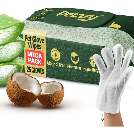 Petazy Pet Glove Wipes For Dogs And Cats Hypoallergenic Grooming Gloves With Aloe Vera And Coconut Oil 25 Count