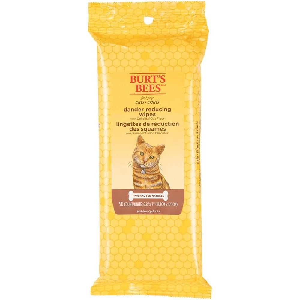 Burt's Bees For Pets Cat Dander Remover Wipes With Colloidal Oat Flour And Aloe Vera For Dry Skin And Flaking Relief, 50 Count