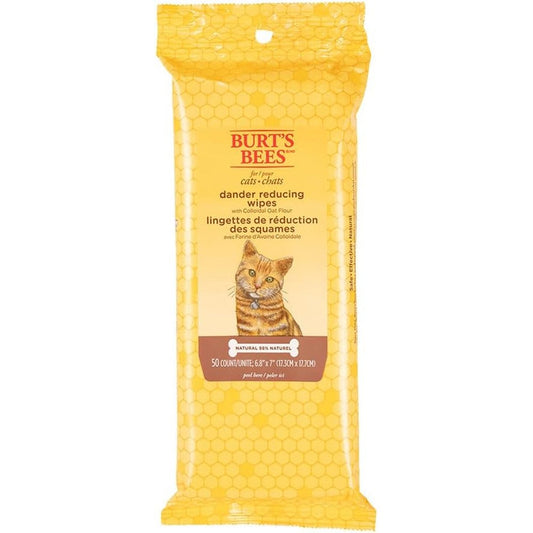 Burt's Bees For Pets Cat Dander Remover Wipes With Colloidal Oat Flour And Aloe Vera For Dry Skin And Flaking Relief, 50 Count