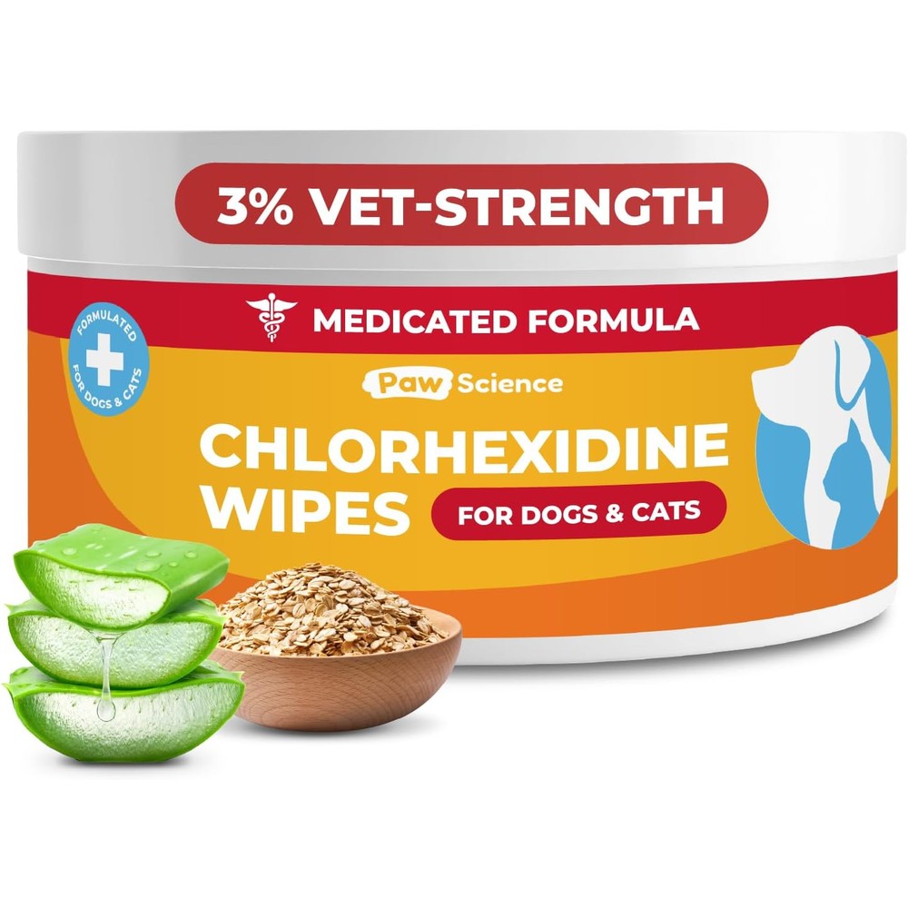 Paw Science 3 Percent Chlorhexidine Wipes For Dogs And Cats Medicated Antiseptic Cleansing Wipes With Aloe Vera For Skin Infections And Itchy Paws