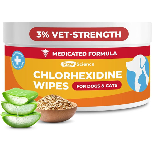 Paw Science 3 Percent Chlorhexidine Wipes For Dogs And Cats Medicated Antiseptic Cleansing Wipes With Aloe Vera For Skin Infections And Itchy Paws