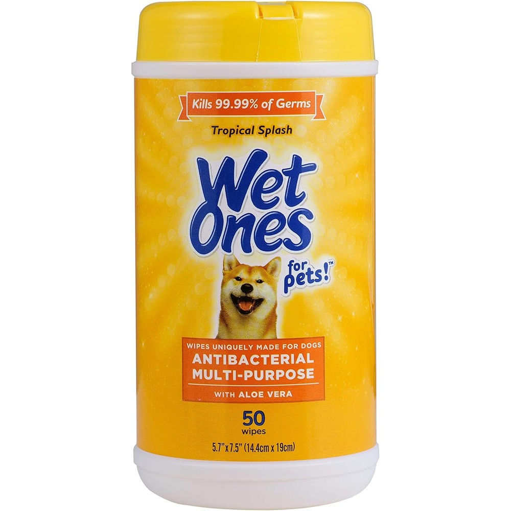 Wet Ones For Pets Antibacterial Dog Wipes Multi Purpose Grooming Wipes With Aloe Vera Tropical Splash Scent 50 Count Canister