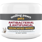 Smiling Paws Pets Antibacterial And Antifungal Medicated Wipes For Dogs And Cats With Chlorhexidine And Ketoconazole Skin Treatment 50 Wipes