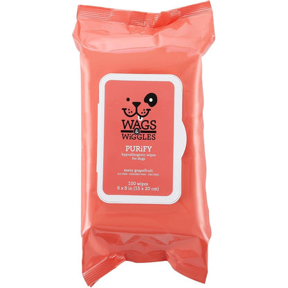 Wags & Wiggles Purify Hypoallergenic Dog Wipes For Sensitive Skin Paw And Body Grooming Everyday Cleaning Wipes Zesty Grapefruit Scent 100 Count