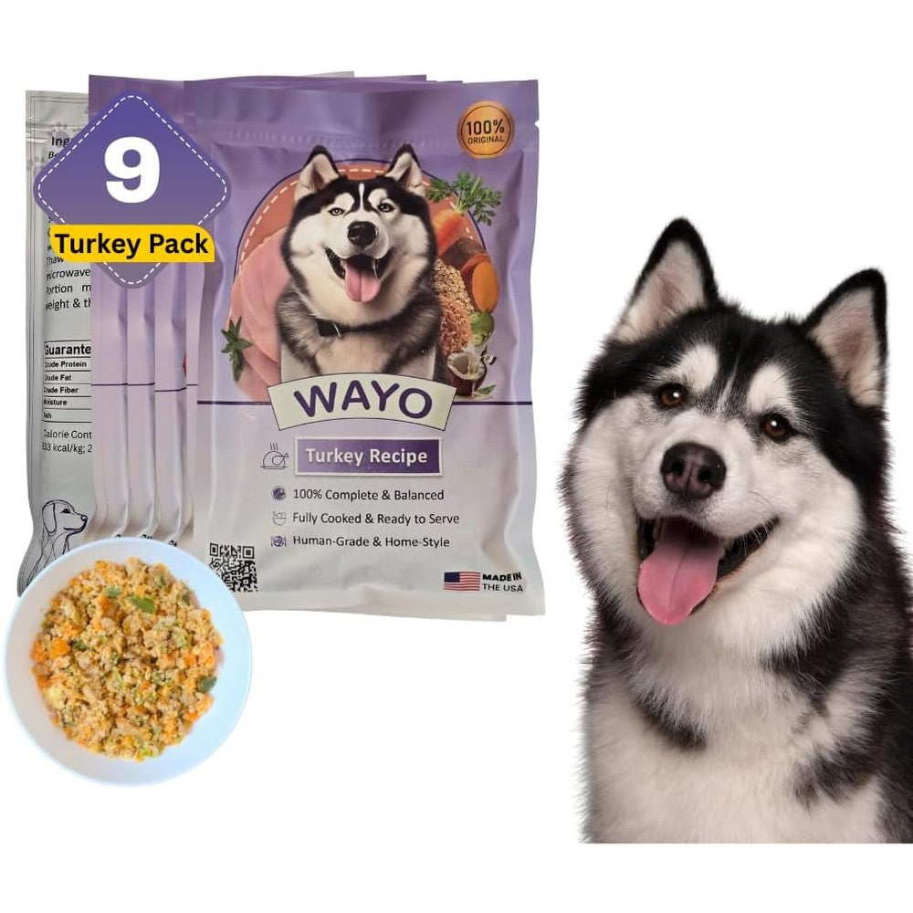 WaYo Fresh Dog Food Human Grade Meals With Grass Fed Premium Turkey High Protein Ready To Serve 9 Pack 12 Ounce Each