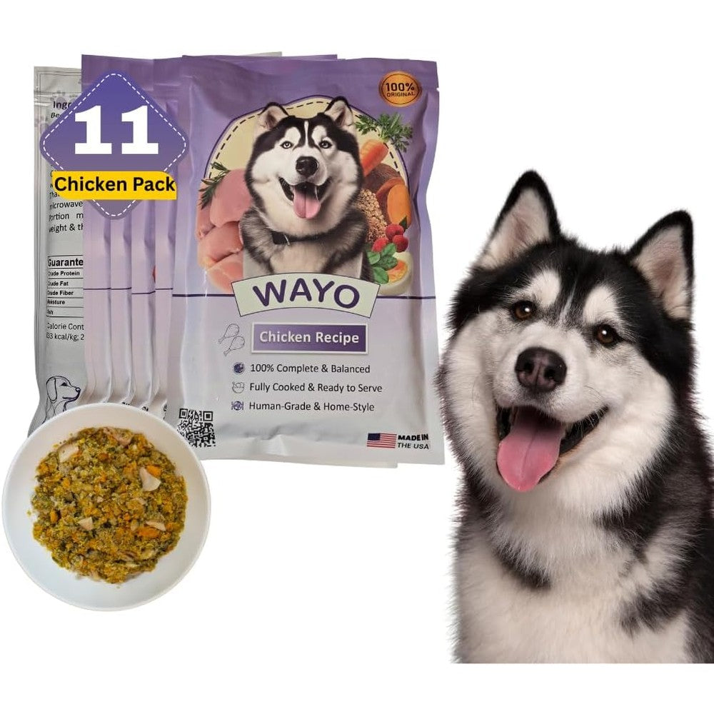 WaYo Fresh Dog Food Human Grade Meals For Dogs Grass Fed Chicken Premium Protein All Life Stages Ready To Serve Eleven Pack Twelve Ounces