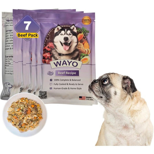 Wayo 7 Pack Refrigerated Fresh Human-Grade Meals For Dogs Beef Recipe 12 Ounce Per Pack Grass-Fed Premium Meat All Life Stages