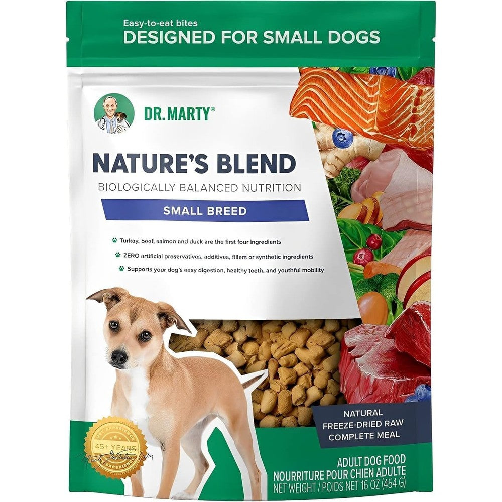 Dr. Marty Nature's Blend Small Breed Freeze-Dried Raw Dog Food Adult Formula Premium Turkey Beef Salmon And Duck 16 Ounce Bag