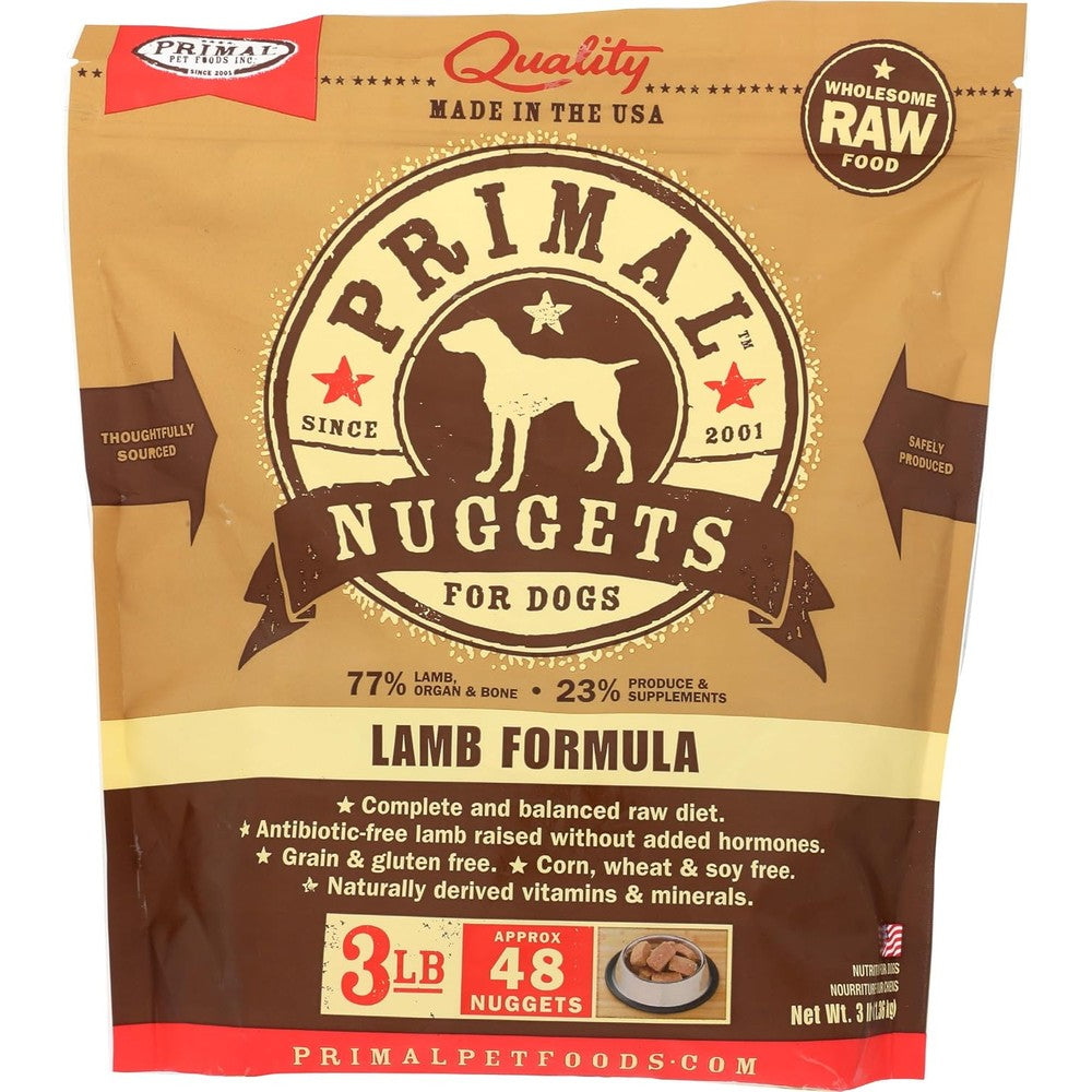 Primal Pet Foods Raw Canine Lamb Formula Frozen Nuggets Complete And Balanced Dog Food 3 Pound Bag
