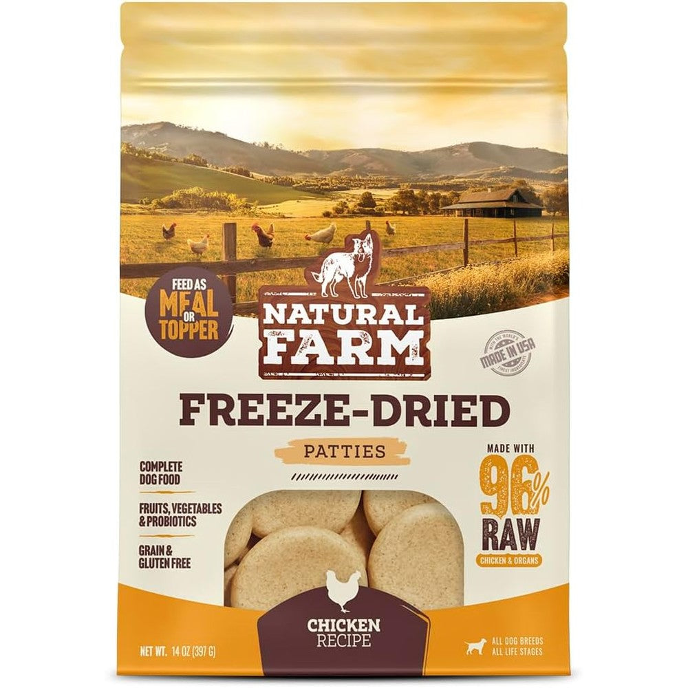 Natural Farm Freeze-Dried Chicken Patties Grain Free Raw Dog Food 96 Percent Chicken And Organs 14 Ounces