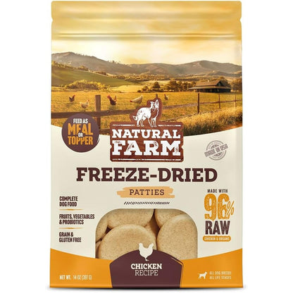 Natural Farm Freeze-Dried Chicken Patties Grain Free Raw Dog Food 96 Percent Chicken And Organs 14 Ounces