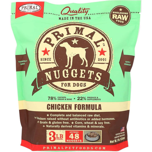 Primal Pet Foods Canine Chicken Nuggets Raw Frozen Dog Food 3 Pound Bag Complete And Balanced Grain Free Nutrition For All Life Stages