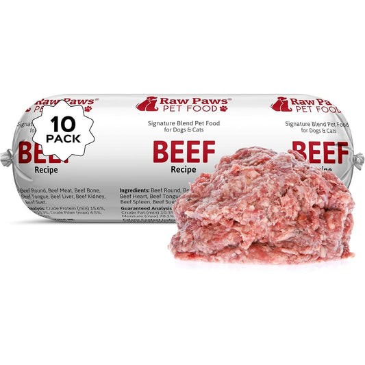 Raw Paws Signature Blend Beef Recipe Pet Food For Dogs And Cats 1 Pound Rolls 10 Count Frozen Raw Grass Fed Beef Meat Organ And Bone Diet
