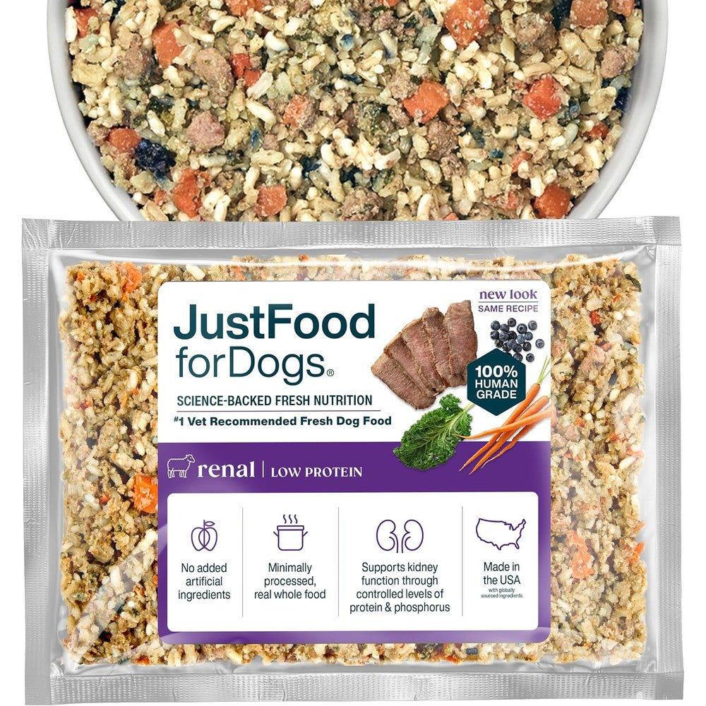 JustFoodForDogs Vet RX Frozen Fresh Prescription Dog Food Human Grade Limited Ingredient Renal Support Low Protein Eighteen Ounce Seven Pack