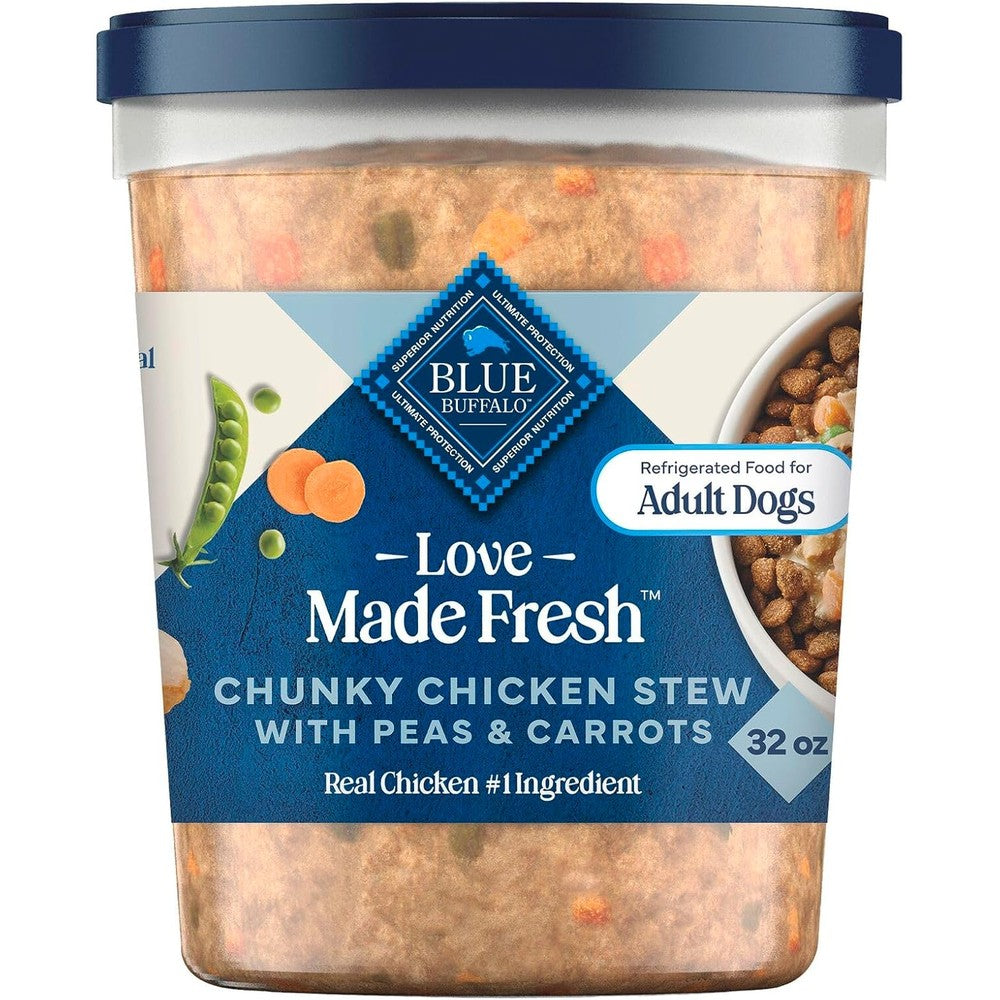 Blue Buffalo Love Made Fresh Natural Adult Dog Food Refrigerated Chunky Chicken Stew With Carrots And Peas 2 Pound Tub