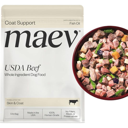 Maev Human-Grade Fresh-Frozen Beef Dog Food Skin And Coat Formula High-Protein Grain-Free Raw Meal For Dogs 5 Pound Bag