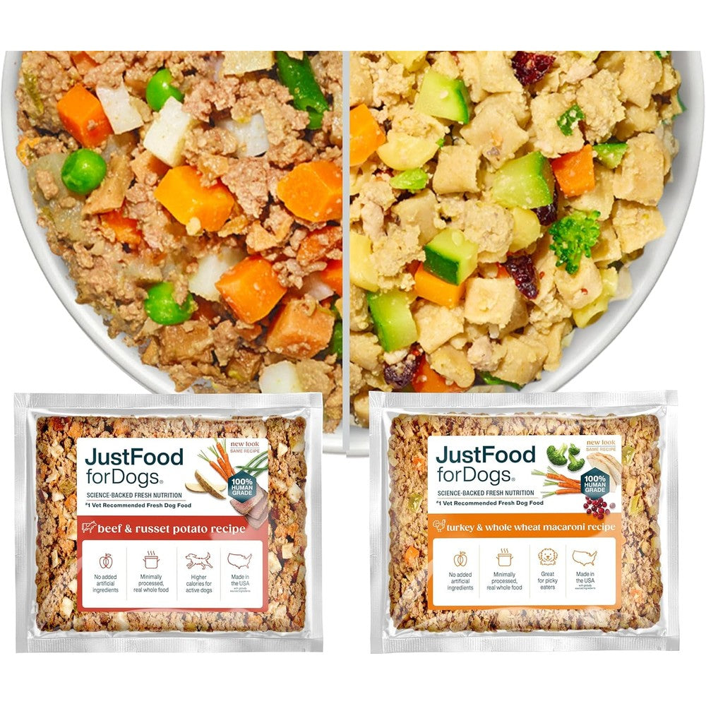 JustFoodForDogs Frozen Fresh Dog Food Toppers And Meals Human Grade Beef And Turkey Recipes 5.5 Ounce 18 Pack