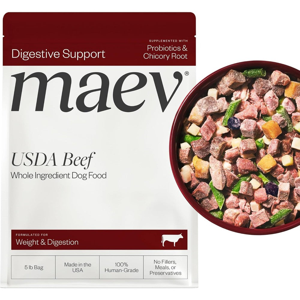 Maev Human-Grade Fresh-Frozen Beef Dog Food Weight And Digestion Formula 5 Pound High Protein Grain Free Whole Ingredient Raw Meal
