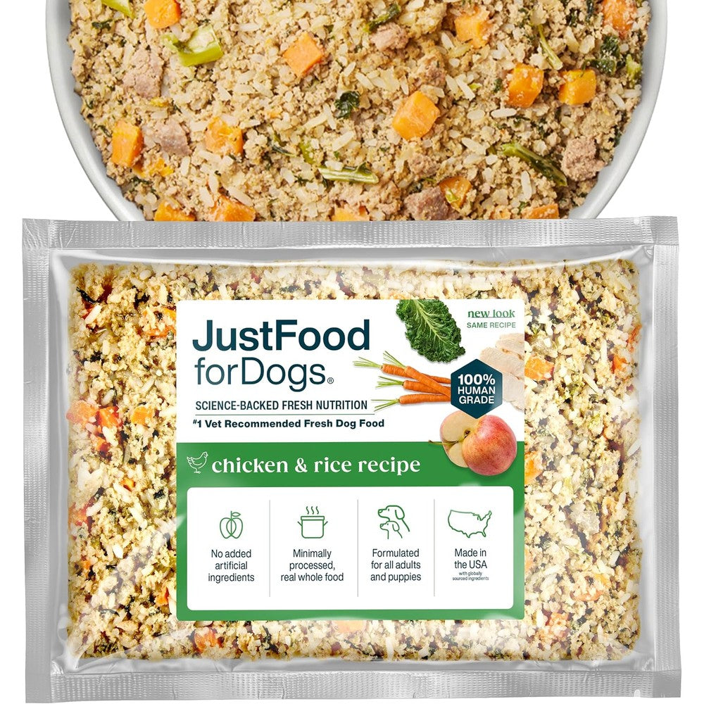 JustFoodForDogs Frozen Fresh Dog Food Chicken And Rice Human Grade Recipe 18 Ounce Pack Of 7