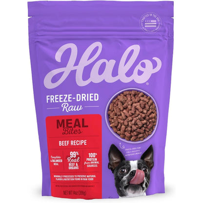 Halo Pets Freeze Dried Raw Dog Food Beef Recipe Meal Bites Grain Free Real Meat Nutrition And Natural Energy Fourteen Ounce Bag