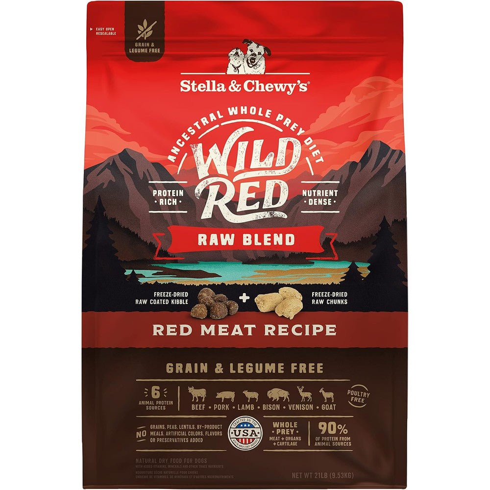 Stella & Chewy's Wild Red Raw Blend Grain Free Dry Dog Food High Protein Whole Prey Ancestral Red Meat Recipe Premium Raw Coated Kibble 21 Pound Bag