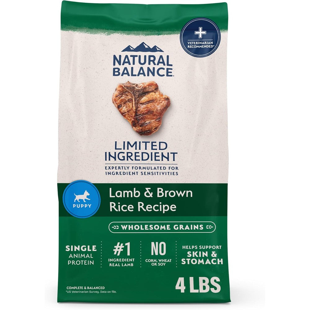 Natural Balance Limited Ingredient Puppy Dry Dog Food With Healthy Grains Lamb And Brown Rice Recipe 4 Pound