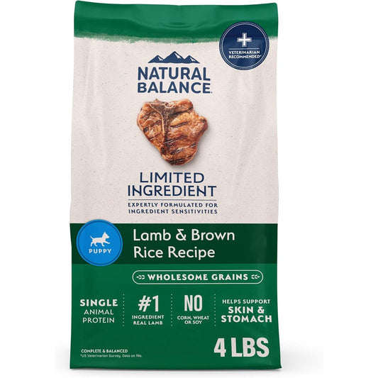 Natural Balance Limited Ingredient Puppy Dry Dog Food With Healthy Grains Lamb And Brown Rice Recipe 4 Pound