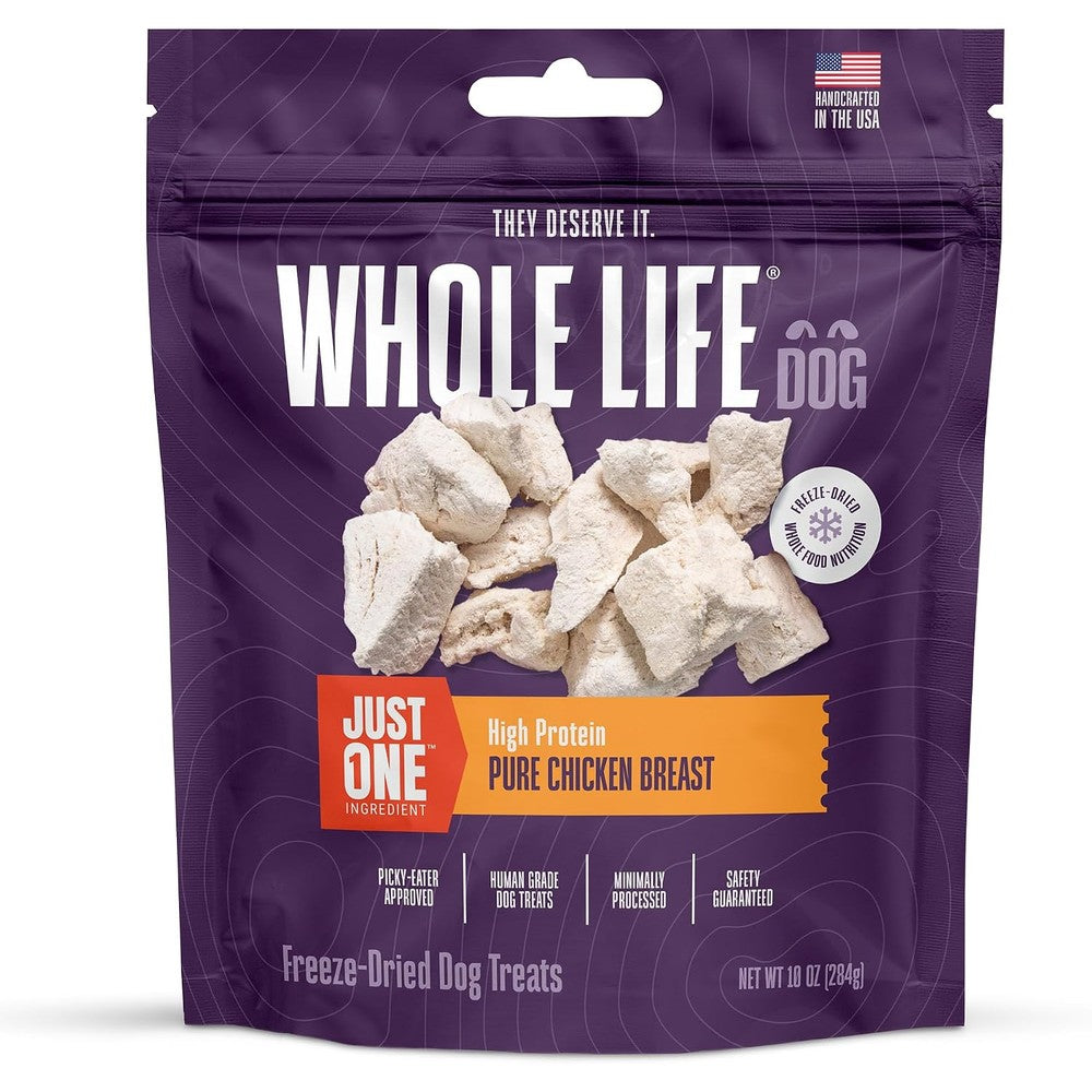 Whole Life Pet Products Just One Chicken Single Ingredient USA Freeze Dried Chicken Breast Dog And Cat Treats Value Pack 10 Ounce