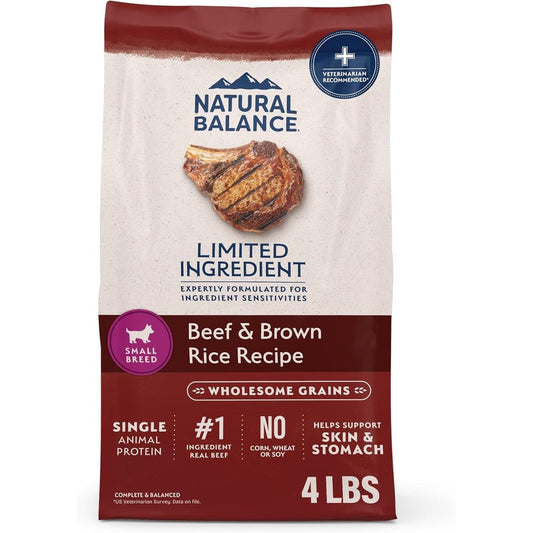 Natural Balance Limited Ingredient Diet Small Breed Adult Dry Dog Food With Healthy Grains Beef And Brown Rice Recipe Four Pound Pack Of One