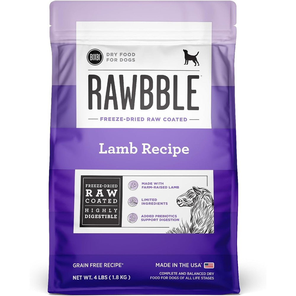 BIXBI Rawbble Freeze Dried Raw Coated Grain Free Dry Dog Food Lamb Recipe 4 Pounds
